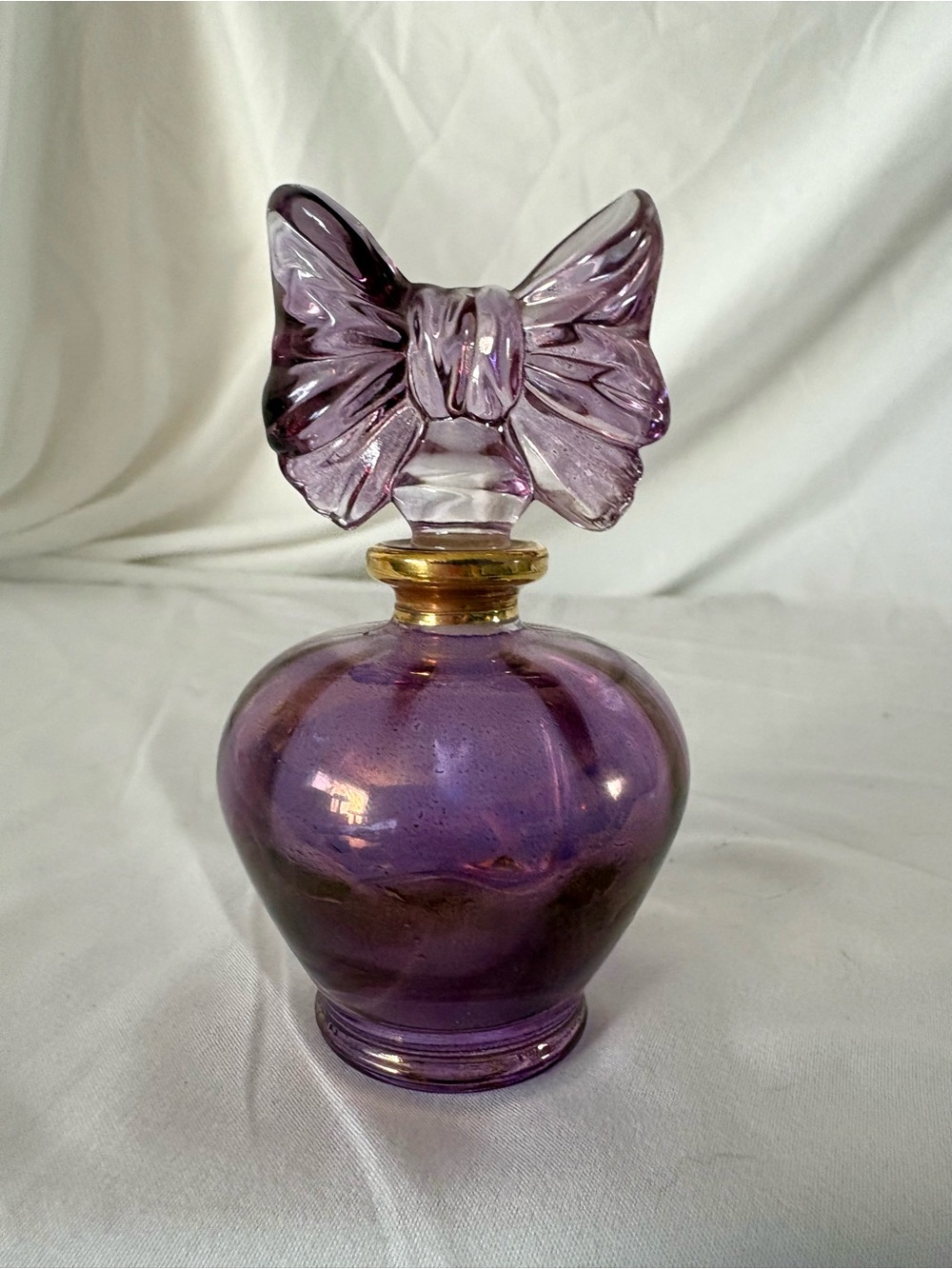 Vintage purple glass bow perfume bottle decor royal limited crystal coquette